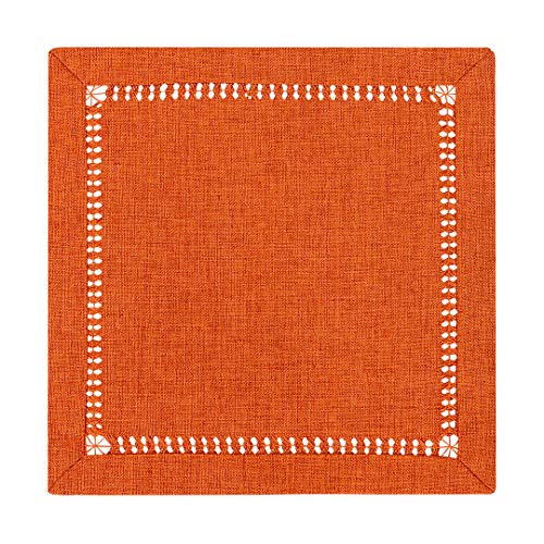 Set Of 4 Handcrafted Solid Orange Color Thanksgiving Dinner Napkins, Double-Hemstitched, Square 12 X 12 Inches #TOP18