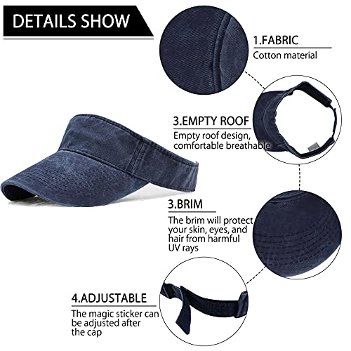 Ultrafun 5 Pack Men Women Visors Sports Tennis Golf Sun Visor Adjustable Distressed Summer Beach Sun Visor Hats (5Pack-Multicolor 3) #TOP2