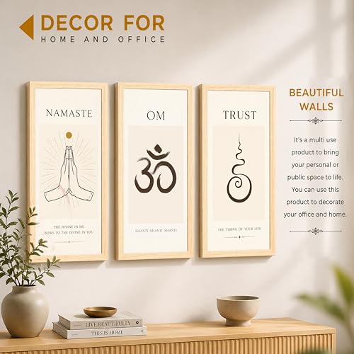 Image of meditation Om Unalome Framed Wall Art Painting for Living Room,Set of 3 Shanti Mantra Minimalist Poster, Boho Meditation Room Decor for Living Room (Size 24x48 cm)
