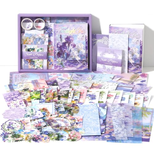 Image of The AutoStory Vintage Scrapbook Album Kit - A6 Junk Journal Notebook with Aesthetic Stickers, Collage Paper Pack & Washi Tape - DIY Journaling Supplies Gift for Teens & Girls (Twilight Iris, Purple)