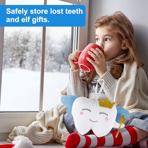 Image of lasuroa Tooth Pillow, Soft for Tooth Fairy Pillow with Pocket for Tooth Fairy Doll with Wings for Tooth Fairy Door Hanger for Tooth Fairy Gift for Boys Girls (Blue Wings)
