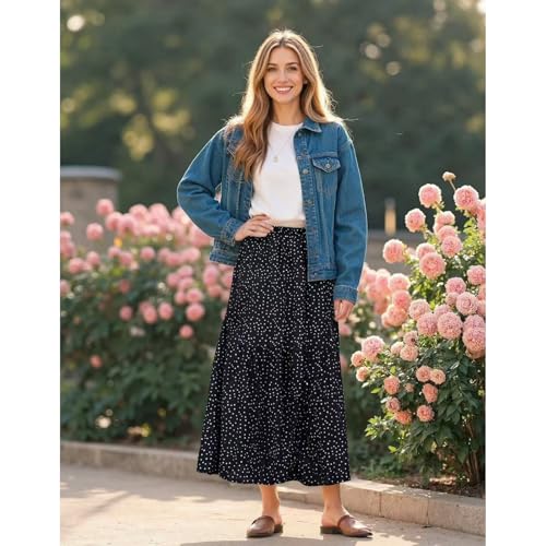 Maxi Skirts for Women with Pockets Long Midi Length Casual Skirt for Holiday