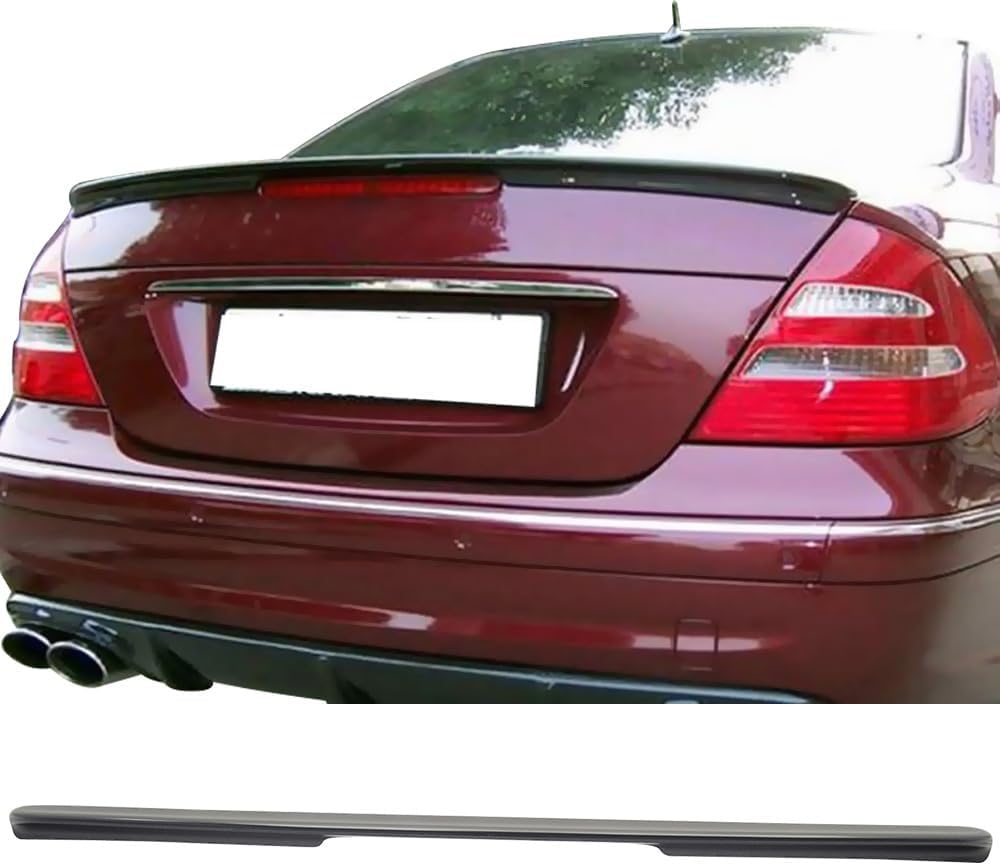 IKON MOTORSPORTS, Trunk Spoiler Compatible with 2003-2009 Mercedes-Benz E-Class W211 Sedan 4-Door, AMG Style Unpainted Black ABS Plastic Rear Trunk Lid Spoiler Wing Lip