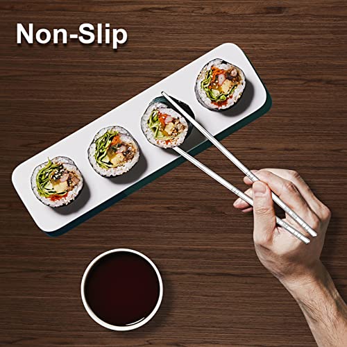 5 Pairs Quality Metal Chopsticks Reusable Dishwasher Safe, Silver Non-Slip Stainless Steel Chop Sticks Gift Set Mirror-Polished, Lightweight Easy-to-Use Chopsticks for Asian Dishes Noodles Dumplings - Image 5
