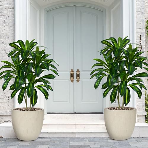 2 Pack Artifical Dracaena Tree Indoor, 4FT Tall Fake Floor Plants with White Planter & Pebbles, Fuax Silk Yucca Tree for Home Office Living Room Bedroom Farmhouse Modern Outdoor Topiary Tree - Image 5