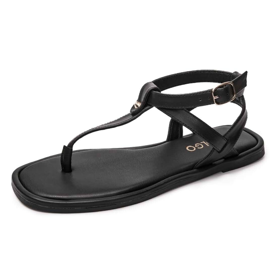 Colgo Thong Flat Sandals, Casual Women T-Strap Dress Sandals with Adjustable Ankle Buckle for Summer Wedding