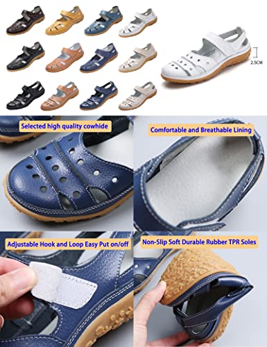 Women's Summer Casual Closed Toe Leather Sandals,Comfortable Soft Sole Ankle Strap Mary Jane Orthopedic Beach Shoes2