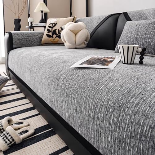 Tielag Sofa Überzug 1 2 3 4 Sitzer, Chenille Couch Überzug, Sofaschoner rutschfest, Sofabezug L Form, Sofadecken für Sitzfläche Washable, Grau, 90 x 160 cm