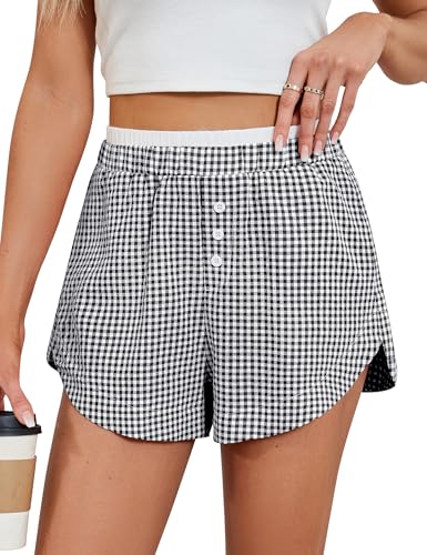 Image of Blooming Jelly Women's Boxer Shorts Pajama Pj High Waisted Gingham Summer Lounge Sleep Bottoms Beach Outfits 2025