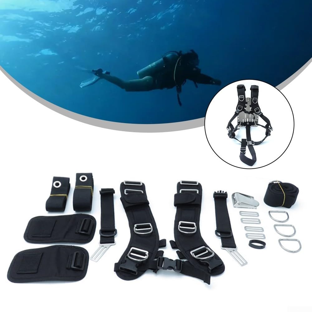 Juego de arnés de placa trasera ajustable Juego de arnés de montaje trasero de buceo con protector de cintura para buceo BCD Accesorios de plano posterior