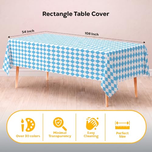 Image of Exquisite Oktoberfest Harvest Table Cover 6 Pack 54 in. x 108 in. Rectangle Plastic Tablecloth Disposable Table Covers for Checkered Blue White Gingham Beer Garden Bavarian German Fall Picnic Sup