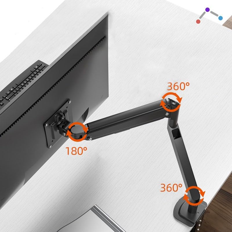 Uchwyt Na Monitor Biurkowy Z Pojedynczym Monitorem Do Ekranów 17"-32", Pochylanie, Obrót, Ramię Mocujące Monitor Ze Sprężyną Gazową I Systemem Zarządzania Kablami, Zacisk