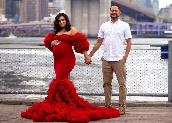 Off Shoulder Tulle Maternity Dress for Photoshoot Mermaid Baby Shower Dress Sweetheart Ruffles Pregnancy Gowns - Image 5