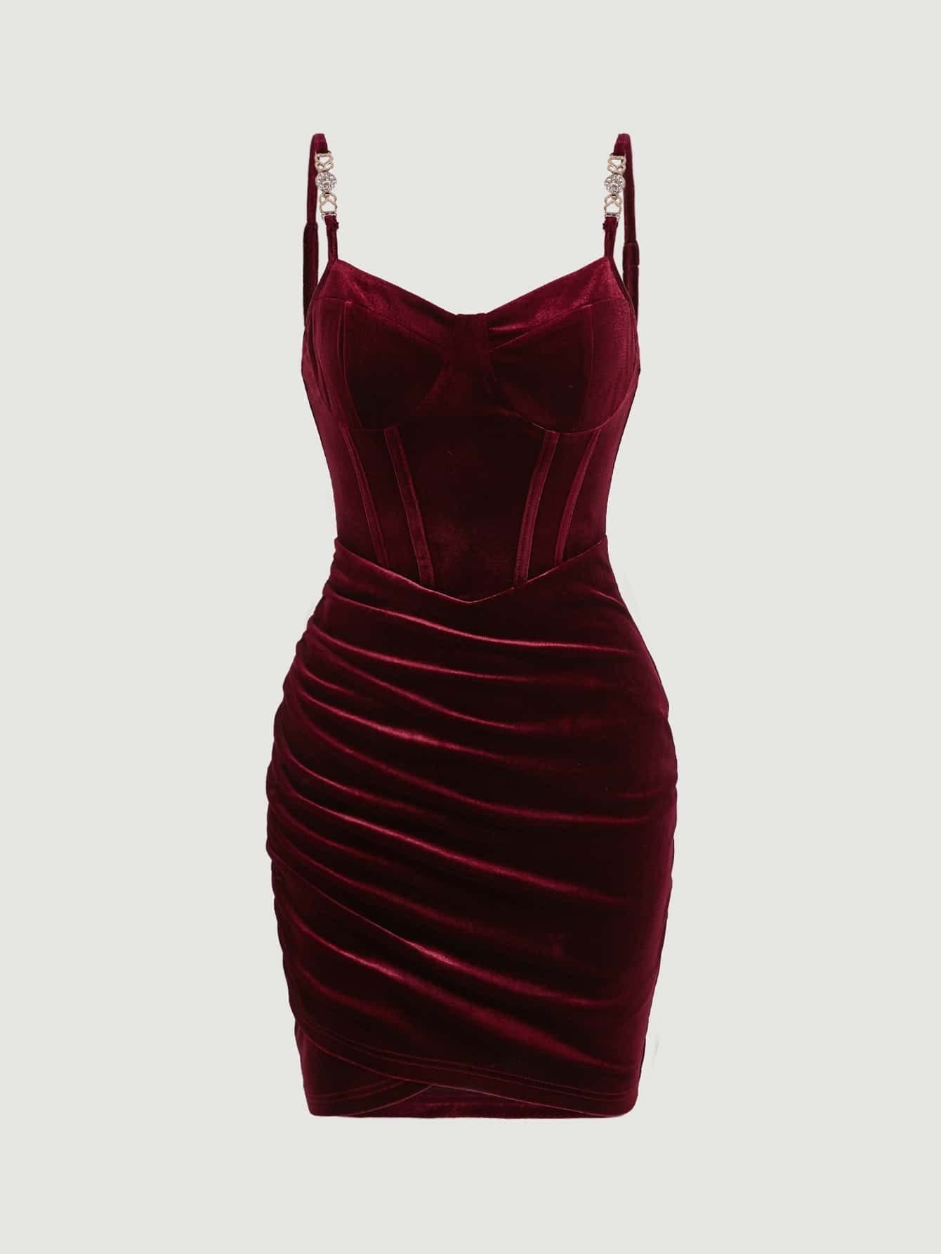 Amazon.com: Neeno Women's Dresses Chain Detail Ruched Velvet Bodycon Dress  Dress for Women (Color : Maroon, Size : Large) : Clothing, Shoes & Jewelry