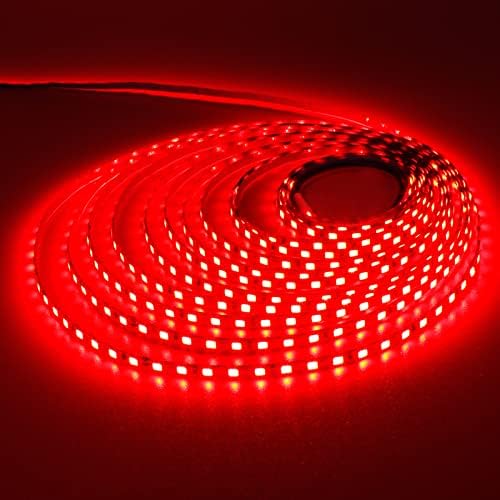 YUNBO Red LED Strip Light 4mm Narrow Width, DC 12V 16.4ft/5M 600 LEDs SMD 2835 Cuttable Non-Waterproof LED Tape Light for Bedroom Kitchen Cabinet Lighting Decoration