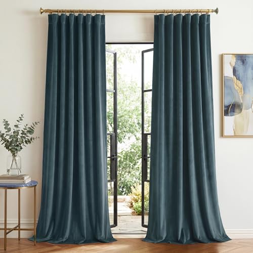 StangH Dark Slate Blue Velvet Curtains for Living Room W52 x L84 2 Panels