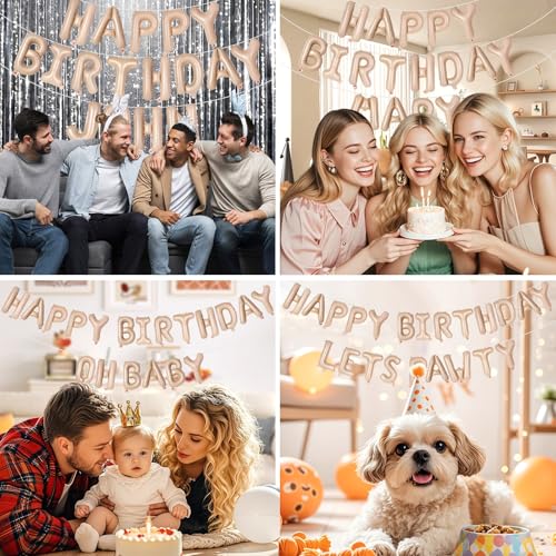Image of 65 Pcs Caramel Happy Birthday Balloons, 2 Sets A-Z Caramel Letters Foil Balloons, 16 Inch Personalized Name Happy Birthday Banners for Wedding Baby Shower Anniversary Party Decorations