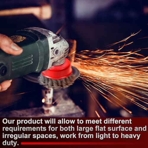 Image of Tioncy 12 Pack Wire Wheel for Angle Grinder, for 4-1 /2 inch Angle Grinder with 5 /8 inch-11 Arbor, Heavy Duty Carbon Brushes for Rust Removal Heavy Cleaning Polishing(Red,Knotted Wire Cup Brush)