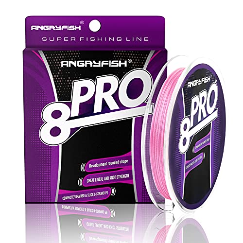 ANGRYFISH 8-PRO Braided Fishing Line - Extra Thin Diameter-Proprietary Weaving Tech- Exceptional Strength-Enhanced Smoothness-Zero Stretch&Low Memory Superline(Pink,26LB/0.16MM-125YD)