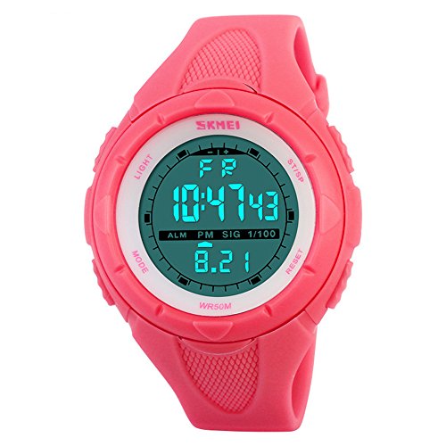 SKMEI Digital Sports Watch Women Waterproof EL Backlight PU Band Small Military Wristwatches