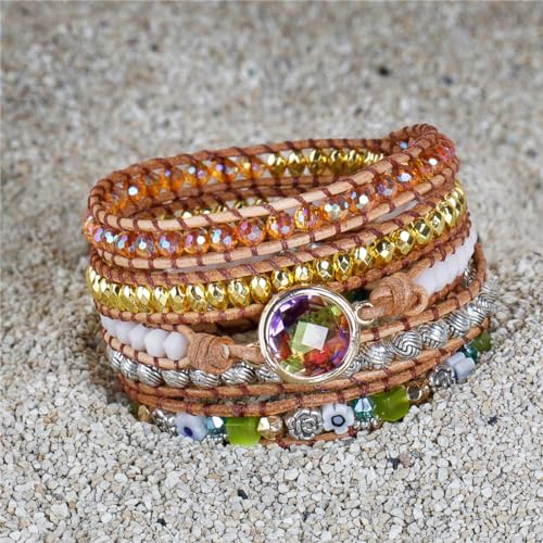 Image of YGLINE Natural Stone Beaded Healing Wax String 5 Wraps Bracelets