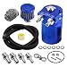 Ruien Universal 400ml Oil Catch Can Tank with Breather Aluminum Compact Dual Cylinder Polish Baffled Engine Air Oil Separator Tank Reservoir Kit Blue