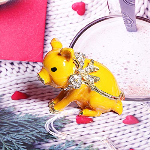 Waltz&F New Golden Pig With Bowknot Handcrafted Pewter Trinket Box Animal Figurine Hinged Jewelry Box #TOP3