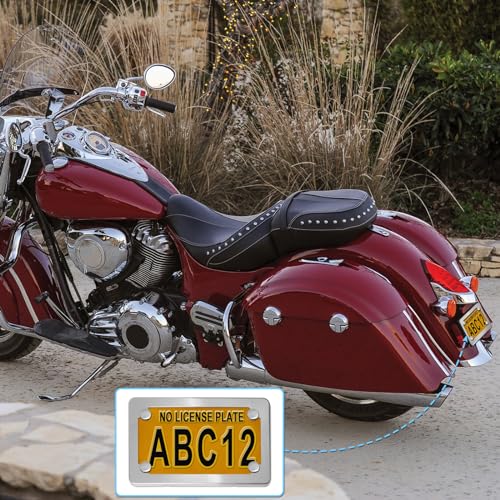 Image of BGGTMO Motorcycle License Plate Frame, Chrome Stainless Steel Tag Holder for Bike Moto Moped Motorbike Scooter, Cool Silver Metal Bracket with Screws Nuts Caps, 1 Pack