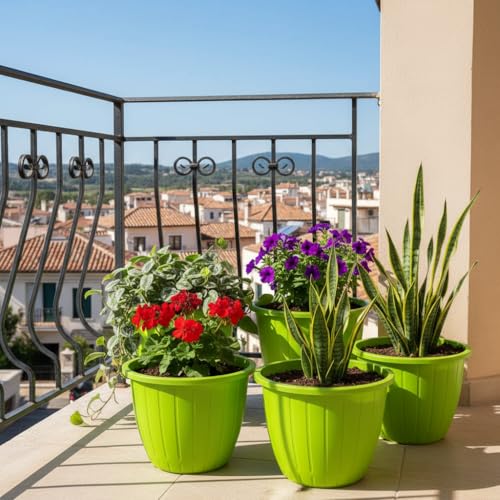 Image of Go Hooked Sunshine Flower Pot /Planters for Home Decor, Plastic Pots for Gardening /Home, Flower Pots Indoor-Outdoor & Planter for Plants (Green) (Pack of 4)