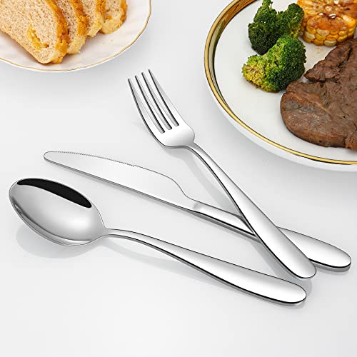 Image of 40 Piece Flatware Set for 8 Stainless Steel Silverware Set, Kitchen Cutlery Set Includes Spoon Fork Knife for Home Dishwasher Safe