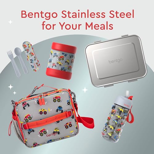 Image of Bentgo Kids Stainless Steel Leak-Proof Food Jar for Hot or Cold Food | 11 fl oz Double Insulated Container with Removable Silicone Bumper, Dishwasher Safe, Easy Open Lid, Ages 3+ (Trucks)