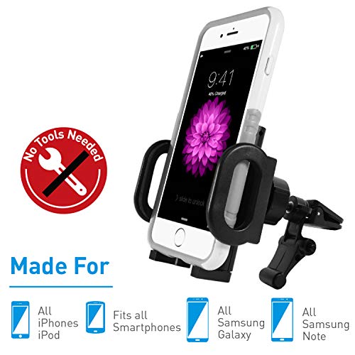 Macally Car Vent Phone Mount, [Design] Cell Phone Holder for Car - Air Vent Phone Mount for Car - Easy Clamp Cradle in Vehicle Compatible with All Apple iPhone Android Smartphone