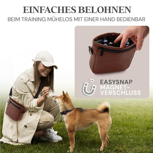 Heimatpfoten® Leckerlitasche für Hunde aus Kunstleder - Gassitasche mit Einhand Magnet-Verschluss - Hunde-Leckerli-Beutel (Größe S - Dunkelbraun)