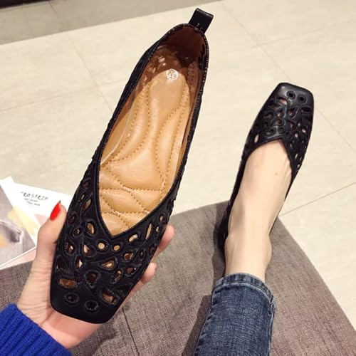 WENJIAZHIZHI Women's Floral Ballet Flats Comfortable Dress Shoes Square Toe Slip on Flat Shoes with Breathable Eyelets3