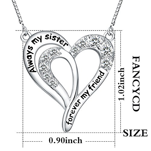 Fancycd"Always My Sister Forever My Friend Love Heart Necklace, 18", Jewelry For Women & Girls, Birthday Gifts For Sister, Best Friends #TOP3