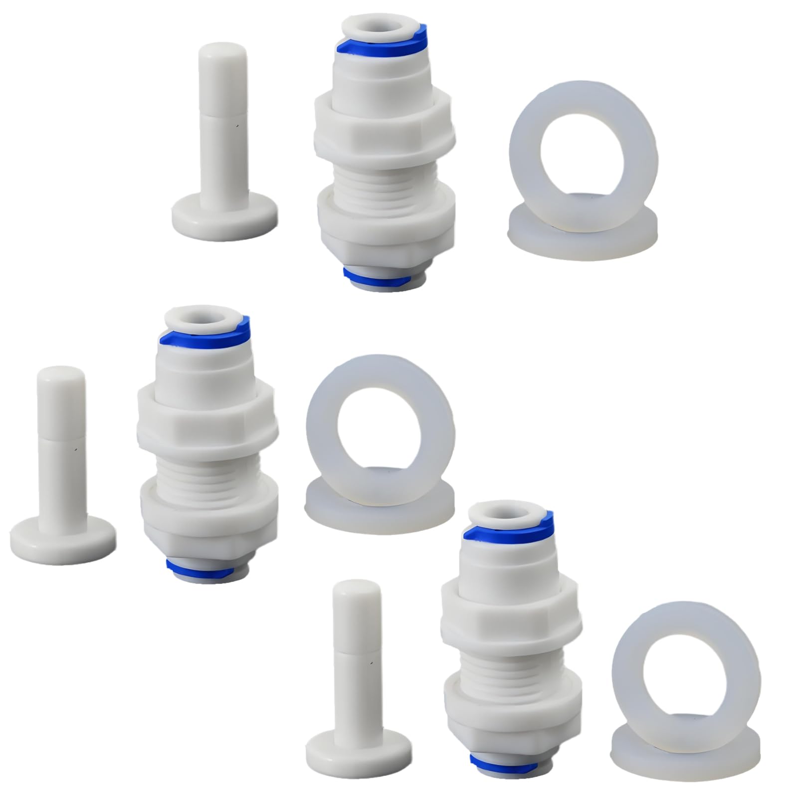 Photo 1 of 1/4" Reverse Osmosis (RO) Pipe Fittings, Bulkhead Fittings, Quick-Connect Bulkhead Fittings, Plastic Push-to-Connect Fittings for Reverse Osmosis Water Systems, Water Filters, and Water Purifiers3PCS