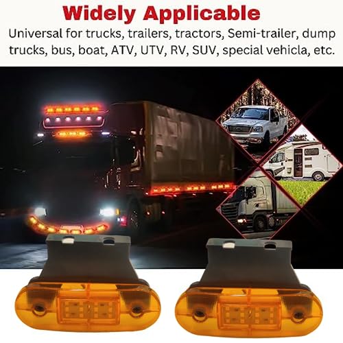 APSMOTIV 4Pcs Amber Indicator Rear Side Truck Trailer Rv Cab Boat Bus Lorry Led Marker Clearance Light 24V Running Board Lights For Trucks Waterproof Flat Fit Base WITH STAND