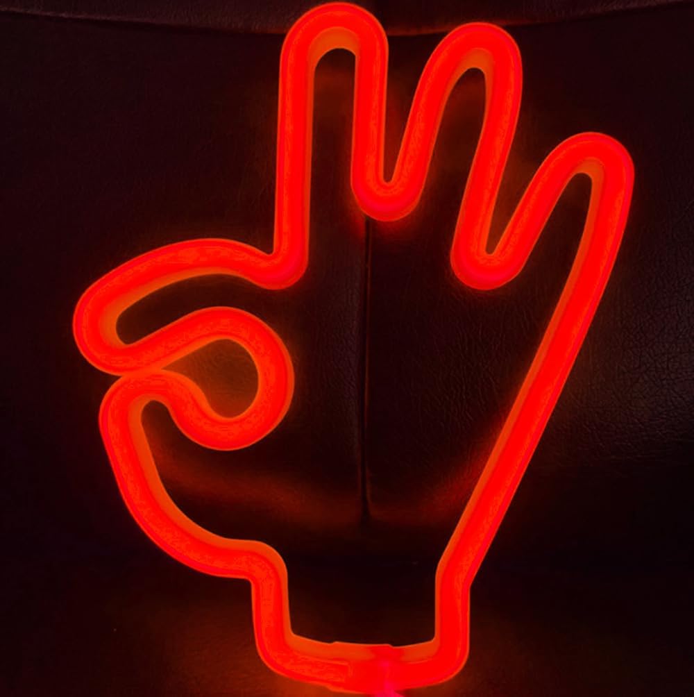 LIQS LED Neon Sign,Neon Sign Night Light Lampada al Neon LED da Parete USB Alimentato a Batteria Led Neon Light Sign Decorazione Della Festa Della Camera da Letto (OK, Rosso