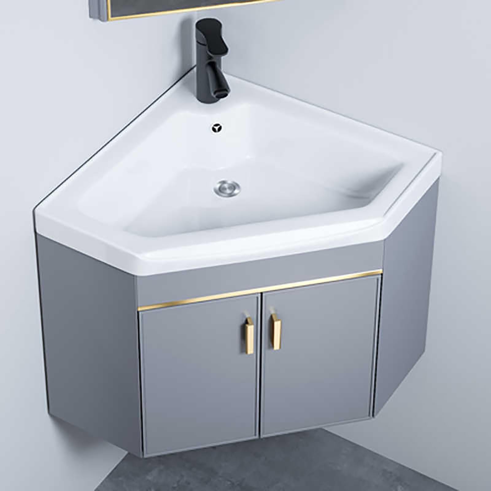 GLJTUO Modern Wall Mounted Corner Bathroom Vanity Cabinet with Sink Utility Washing Hand Basin Design Laundry Tub Sink Combo with Faucet and Drain for Home Kitchen 15in Small Si,One Color-56cm/22in