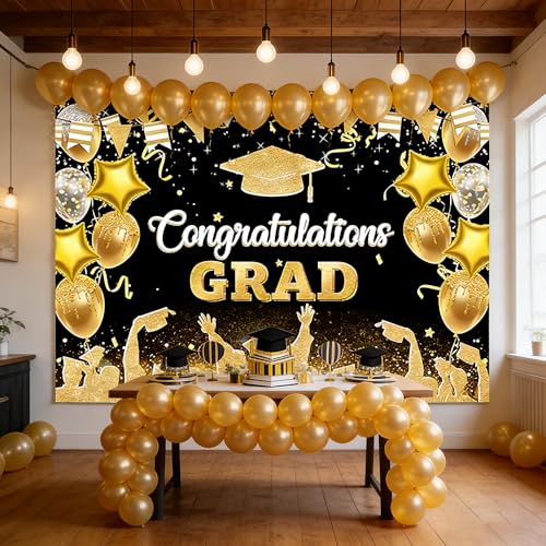 Fondo de graduación negro y oro 71 x 43 pulgadas miniatura 2