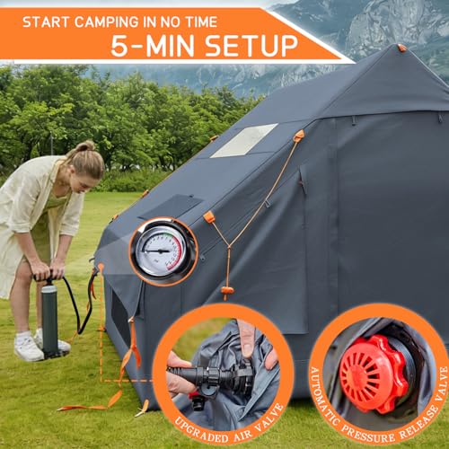 Image of Inflatable Tents for Camping,Easy Blow Up Tent with Hand Pump,4 Seasons Waterproof Air Inflatable Camping Tent House for Family Weekend Camping