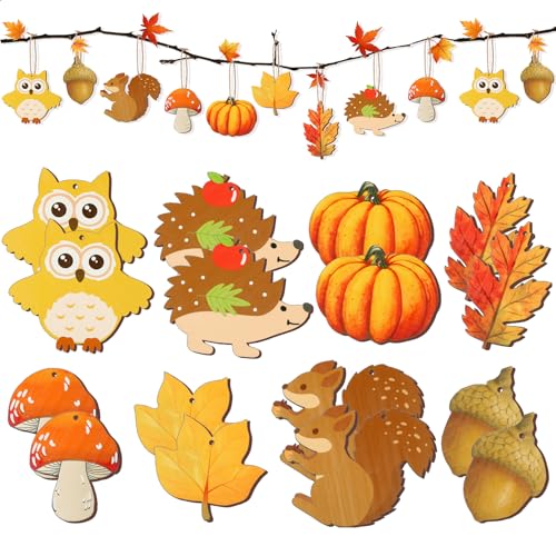 BOFUNX 16pcs Adornos de Otoño Colgantes de Madera Decoraciones Temático de Otoño...