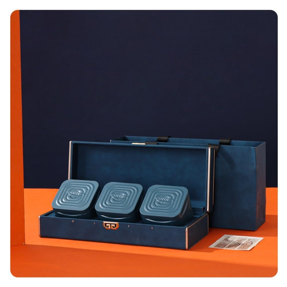 XYNSNDB Teedose, große Tee-Aufbewahrungsbehälter, Dosen, versiegelte Dosen, runde Eisendosen, Leere Dosen, Tee-Set, Doppeldosen/DREI Dosen, Geschenkbox-Set, Teedose (blau, Doppeldose)