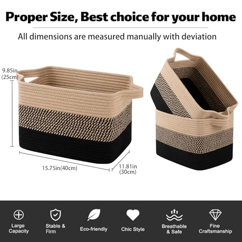 Image of OIAHOMY 30L Storage Basket Large Blanket Basket Living Room Black & Brown