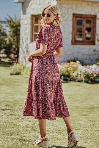 PRETTYGARDEN Summer Floral Dress for Women 2025 Casual Boho Short Sleeve Maxi Dresses V Neck Tiered Flowy Beach Sundress