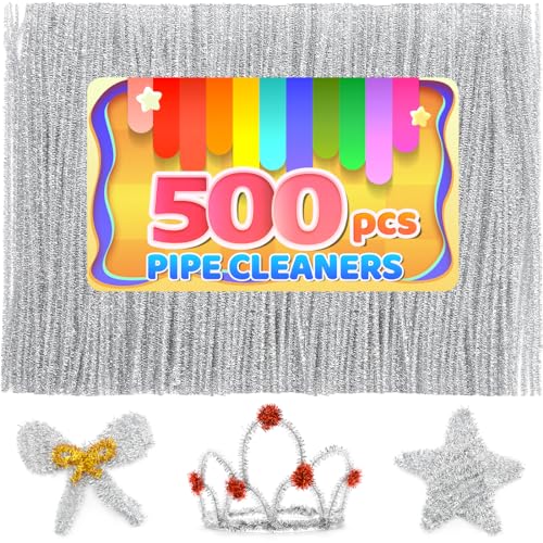 Iooleem 500pcs Silver Glitter Pipe Cleaners, Chenille
