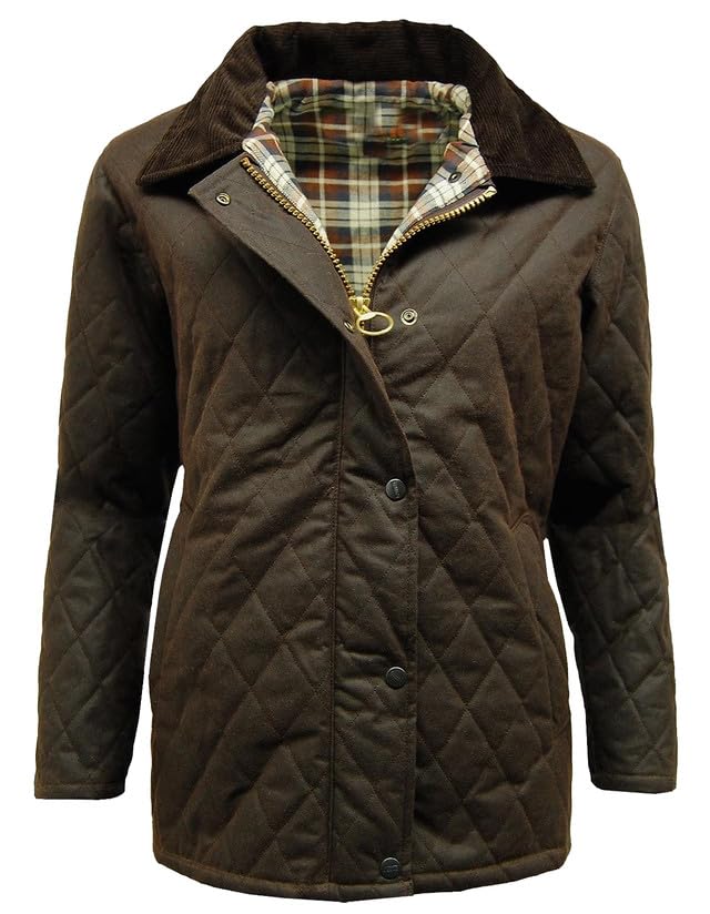 Womerns Gewachste Baumwolle Steppjacke Antik Damen Reißverschluss Mantel...