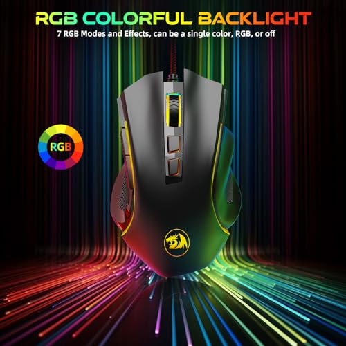 Redragon M602 Gaming Mouse, Ergonomic RGB Gaming Mouse Wired with 9 Programmable Buttons, 7200 DPI Adjustable, 7 Backlit Modes, Professional Optical Gamer Mouse for Gamer Office, Black - Image 8