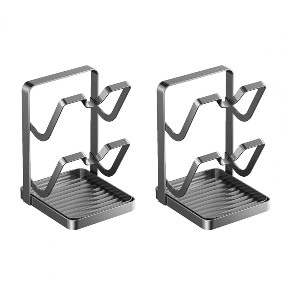 UDSKNV[KSL For Countertop Compatible 304 Stainless Steel Pot Lid Holder, Kitchen Organizer with Removable Drip Tray