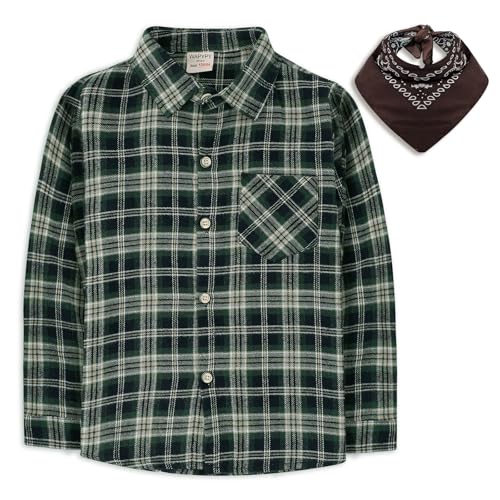 KAKU NANU Camisa Cuadros Niño Niña Camisa Cuello Mao Niño Ropa 6 7 Años Verde
